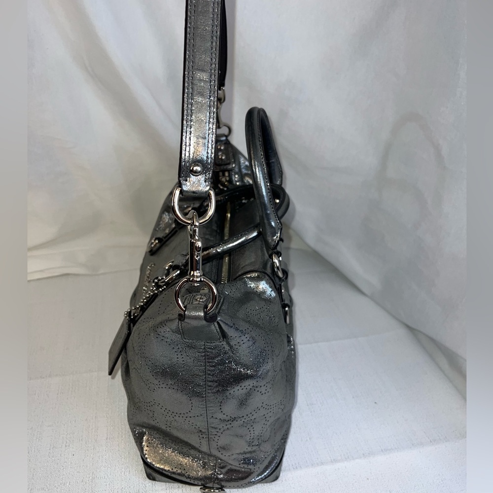 Coach Metallic Silver Leather Satchel Bag-see callouts - Picture 2 of 15